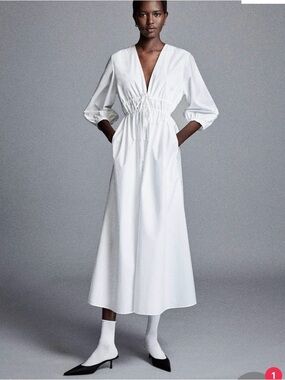 Frame Denim White Cinched Midi Dress